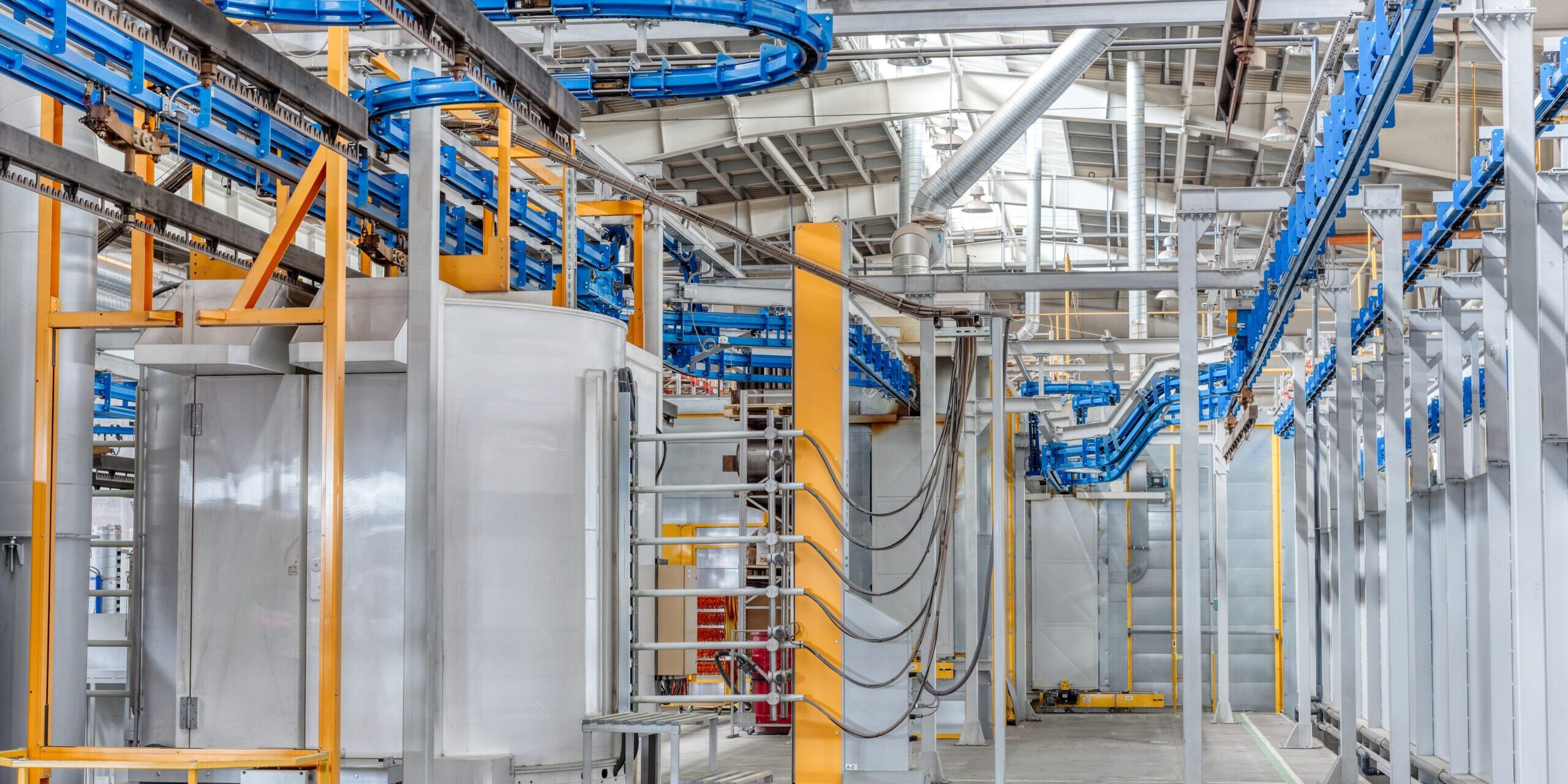 Powder,Coating,Line.,Industrial,Interior.,Workshop,Equipped,With,Conveyors.
