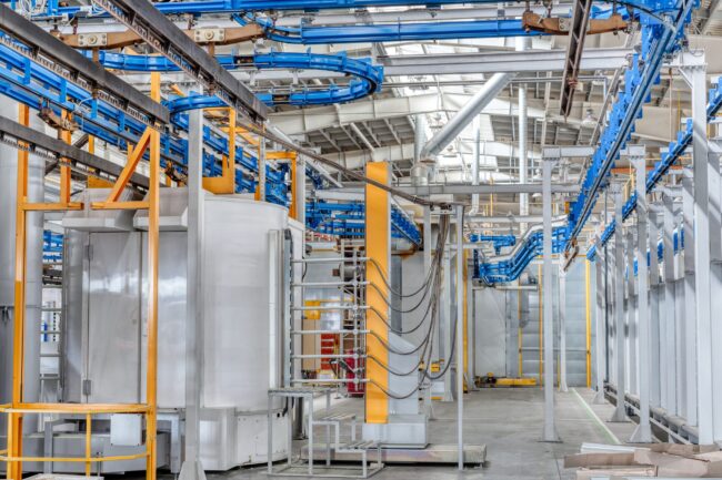 Powder,Coating,Line.,Industrial,Interior.,Workshop,Equipped,With,Conveyors.